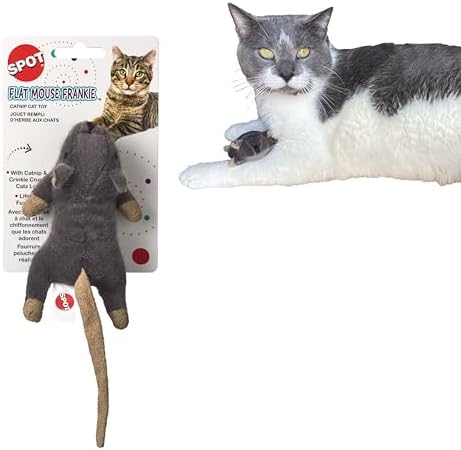 SPOT Flat Mouse Frankie with Catnip - Cat Toy, Fuzzy Mice with Catnip and Crinkle Sound, Perfect Size for Pouncing on, Chasing, Hunting - 5.5in Plush Toys, Assorted Colors