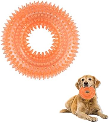 Andiker Squeaky Dog Toy, TPR Chewable Dog Toys for Teeth Grinding&Cleaning Dogs Fetch Toys for Enhancing Interactivity Outdoor Suitable for All Dog Sizes Puppy’s Gifts and Dog Lovers (Small Orange)