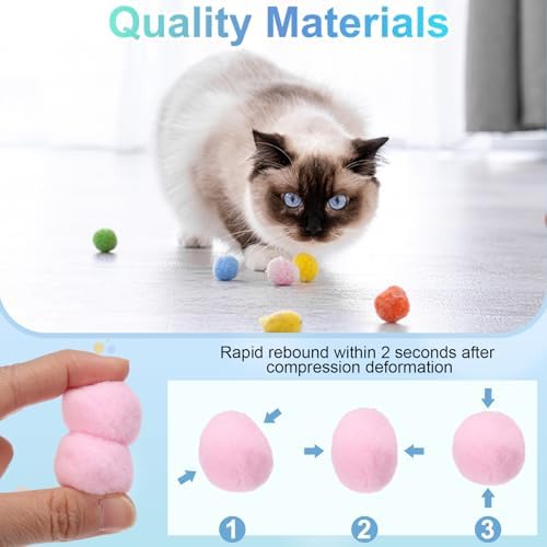 Cat Toy Pom Ball, Interactive Cat Ball Toys Fuzzy Pompoms (Plush, 1.2Inch, 30Pcs, Light Pink) for Kittens Pet Enrichment Training Play Indoor