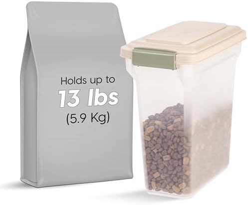 IRIS USA Dog Food Storage Container, Up to 13 lbs, Almond, Made in USA
