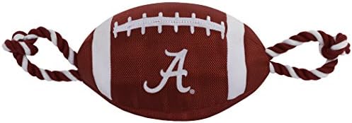 NCAA Alabama Crimson Tide Football Dog Toy, Tough Quality Nylon Materials, Strong Pull Ropes, Inner Squeaker, Collegiate Team Color