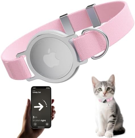 AirTag Cat Collar, Elastic Tracker Collar with Airtag Holder and Bell | Compatible with Apple Air Tag, Lightweight & Scratch Resistant, Adjustable Stepless GPS Pet Collar for Cats Kittens, Pink