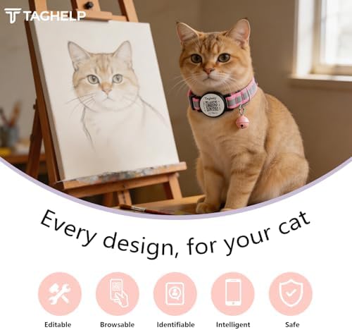 Reflective Kitten Collars with Bell,Cat Collar Breakaway with QR Code Name Tag, Cat ID Tag Personalized, Ultra-Durable, Adjustable, Quick Release, Fits Most Girl Boy Small Large Cats (Pink)