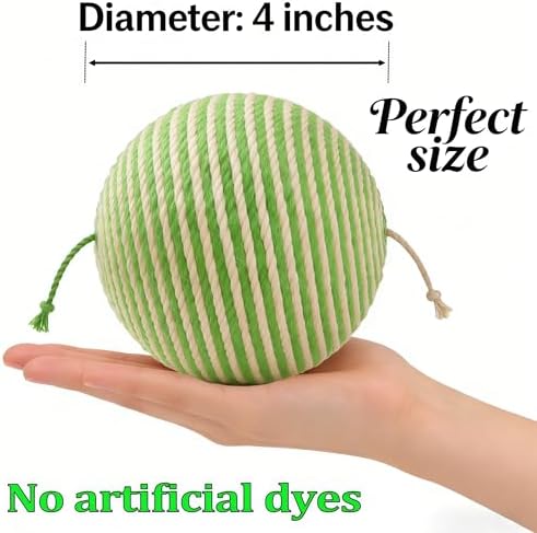 4-Inch Sisal Cat Toy Balls, Cat Toys for Indoor Cats, With Crinkle Sound