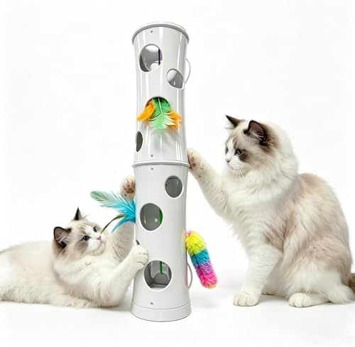 Kzoom Interactive Cat Feather Toy, Cat Toy Automatic Fluffy Tail Teaser with Motion Activated, USB Rechargeable, Suction Cup for Stable Play, Perfect for Indoor Cats