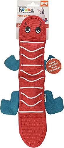 Outward Hound Fire Biterz Red Lizard Plush Firehose Material Interactive Dog Toy, Medium