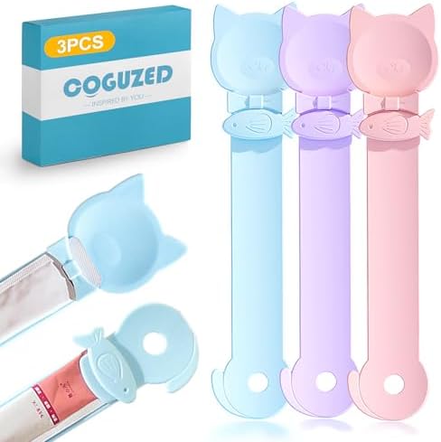 CoguZed 3 Pack Cat Treat Strip Feeder – Squeeze-Activated Multi-Function Tool for Churu, Wet Food & Lickable Treats Durable Plastic for Cats with Dental Issues