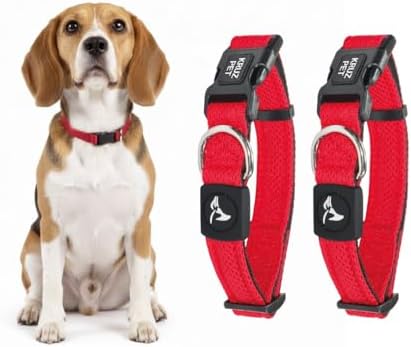 Dog Collar Bundle | Includes Red, X-Small (Width- 5/8", Neck - 8"-12) & Small Padded Red ((3/4 in Width, 10.5–14.5) | Adjustable No-Choke Dog Vest with Lightweight Reflective Air Mesh