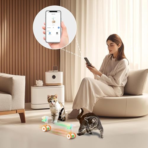 Cat Toys Cat Remote Control Toy, APP Bluetooth Connect Remote Control Cat Toys for Indoor Cats Electronic Automatic Moving Mouse Cat Toy with 6 Lights USB Rechargeable (Orange)