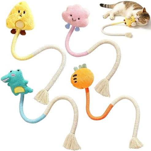 Shudyear 4 Pack Cat Chew Rope Toys, Cotton Cat Rope Toy for Biting and Kicking, Durable Interactive Cat Toy for Indoor Cats Kittens & Adult Cats