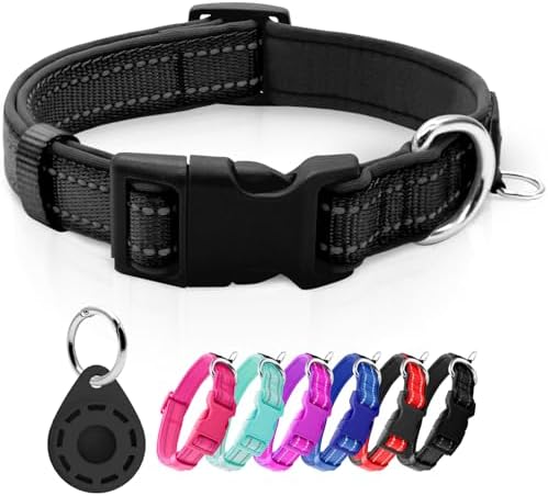 azuza Airtag Dog Collar, Medium Dog Collar with Airtag Holder, Black, M