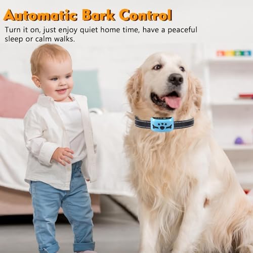 Smart Anti Bark Collars with Recognition Chip & 7 Sensitivity Levels | Humane Dog Bark Collar with Auto Protection Mode & Beep/Vibration, IP65 Waterproof Fast Charging Rechargeable No-Bark Collar