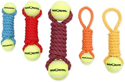 Mammoth Flossy Chews Twister Rope Toy with Tennis Balls Premium Cotton-Poly Tug Toy for Dogs Interactive Dog Tug Toy Rope Dog Toy with Tennis Balls for Small to Medium Dogs Medium 9" - Assorted Colors