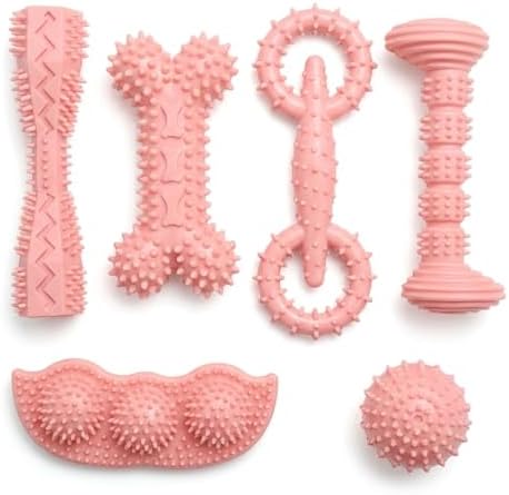 Puppy Chew Toys 6 Pack, Soft TPR Teething Set for Small Dogs, Pink