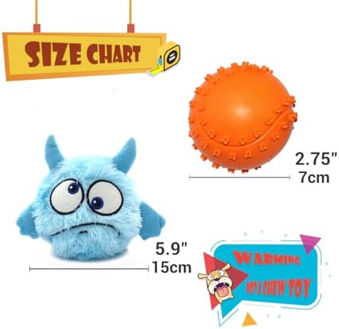 Enjoying Dog Interactive Toys 2-in-1 Dog Plush Squeaky Small Balls Pet Toys Halloween Xmas for Small Medium Large Dogs, Blue Monster