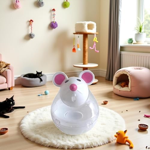 Beige Interactive Cat Toy, Mouse Shape Treat Dispenser, Food Storage Holder for Indoor Cats and Kittens, Cat Mice and Animals Toys for Pet Increases IQ Interactive & Food Dispensing