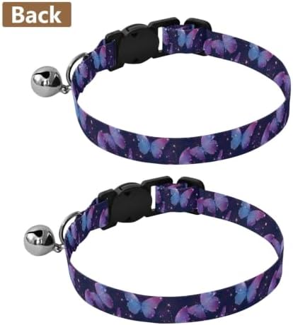 2 Pack Kitten Collars Purple Butterfly Small Dog Collar with Bell, Adjustable 10.6 to 17.1 Inches