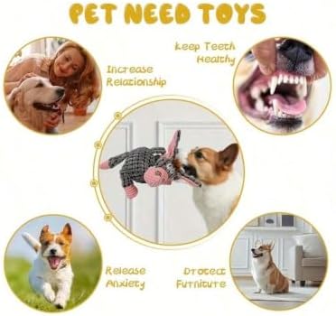 3pcs Dog+Cow+Donkey Squeaker Inside, Knotted Design, Small & Medium Dogs, 9.1 x 6.3 inches, Donkey & Dog Designs