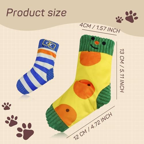 Andiker Squeaky Dog Toys, Cute Sock Shape Dog Chew Toys with Squeaker Crinkle Paper Hidden Food Hole Interactive Dog Toys for Small and Medium Dogs Chewing Teeth Grinding Playing (Yellow)