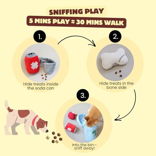 Dog Squeaky Toys, Plush Puzzle Dog Toy for Small Medium Large Dogs, Chew Fetch Brain Stimulating Toy, 3 Durable Small Toys with a Big Trash Can