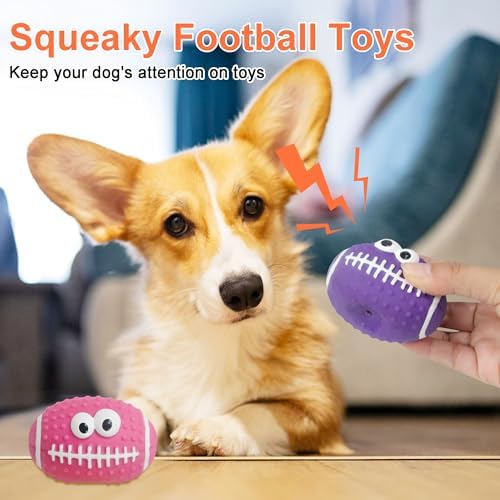 Squeaky Dog Football Toys, Natural Rubber Dog Toys Footballs 6 Pcs, Interactive Footballs Dog Balls for Teething Puppies Small Medium Dogs Outdoor Playing Fetching Training