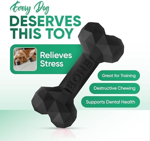 Natural Rubber Dog Toys for Small Dogs & Puppies - Durable Dental Dog Bone Toy for Indoor & Outdoor Play - Interactive Tough Teething Toy for Boredom Relief - For 25 lbs Small Dogs (Black)