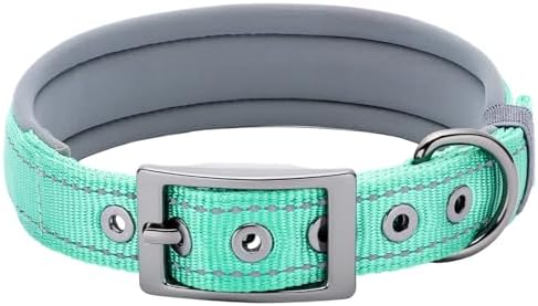 Segarty Reflective Boy Dog Collar for Dogs Neck 14.5-18.9in, Adjustable Wide Soft Comfortable Breathable Neoprene Padded Nylon Collar with Heavy Duty Metal Buckle for Medium Small Breeds (M, Green)