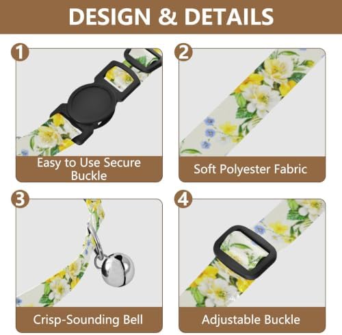 2 Pack Dog Collar Watercolor Flowers Dog Collar with Bell, Adjustable Length 10.6" to 17.1"