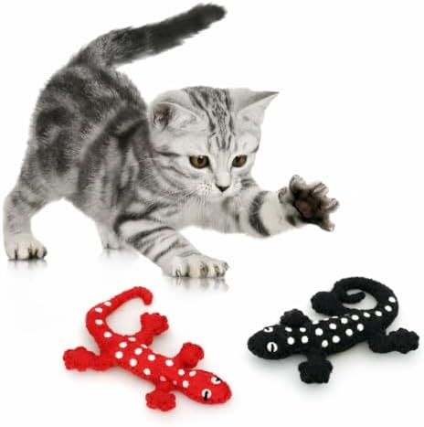 Glaciart One Felt Lizard Cat Toy – 2 Pcs | Soft Fuzzy Enrichment 100% Natural Wool - Interactive Catnip Play Cat Toy Set - Safe for Pets, Non-AZO Colored Dyes