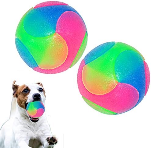 2 pcs Large Light Up Dog Balls Flashing Elastic Ball Bouncy Glow in The Dark Interactive Jumping Blinking Dog Ball Pet Toys for Golden Retriever,Labrador,Large Dogs