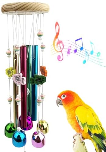 FlidRunest Bird Chewing Toys with Colorful Bells, Conure Wind Chimes Chew Toy with Colorful Stick, Bird Parrot Cage Hanging Bells Toys for Conure, Budgie, Parakeet, Cockatiel, Lovebird