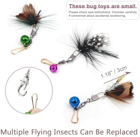 SONGWAY Cat Teaser Wand Toy - 10 Pieces Insect Cat Feather Toy Set with Retractable Wand and Feather Refills with Bell, Interactive Toys for Indoor Cats