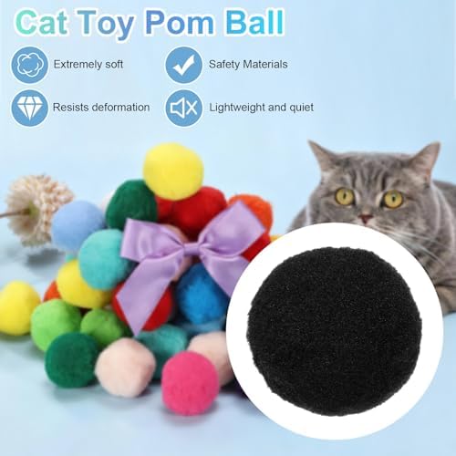 Cat Toy Pom Ball, Interactive Cat Ball Toys Fuzzy Pompoms (Plush, 1.2Inch, 30Pcs, Black) for Kittens Pet Enrichment Training Play Indoor