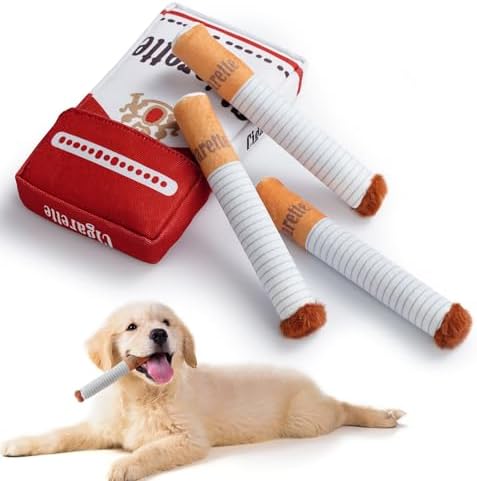 Doggy Cigs Funny Dog Toys - Squeaky Hide and Seek Treat Hiding Burrow Toy for Small Medium Breed, Stimulating Entertainment Enrichment Activity
