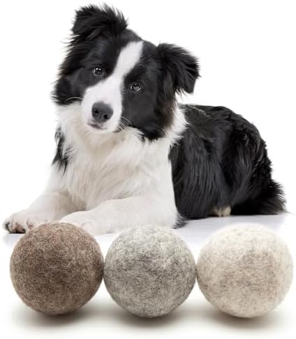 Glaciart One Felt Wool Balls for Dogs (3 Pcs)| Durable Dog Chew Toy, Puppy Chew Toys for Teething & Dog Teeth Cleaning | Pet Toys Fetch Games & for Anxiety/Boredom | Great for Small or Medium