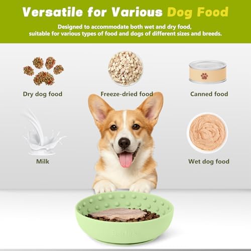 Dog Lick Bowl, Silicone Slow Feeder Dog Bowl with Strong Suction, Green