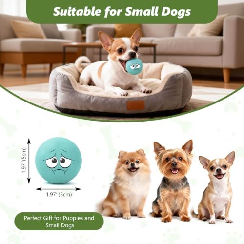 Squeaky Balls for Small Dogs, 2" Soft Latex Squeaky Dog Ball Toys, Emoji Smile Face Rubber Bouncy Balls, Puppy Teething Chew Toys for Mini & Small Dogs (2"-Pack B)