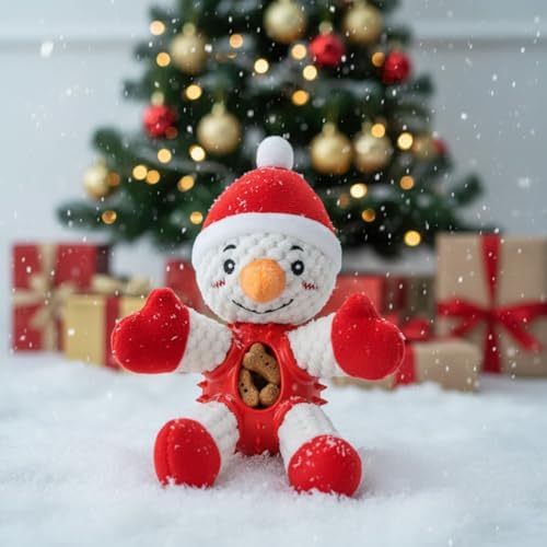 Durable Christmas Snowman Dog Toy with Plush Head & Textured Rubber Chew Body | Squeaky Holiday Pet Gift (Christmas Snowman)