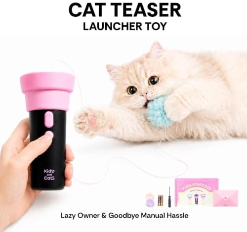 Kids and Cats Automatic Electric Cat Ball Toy Launcher Black and Pink