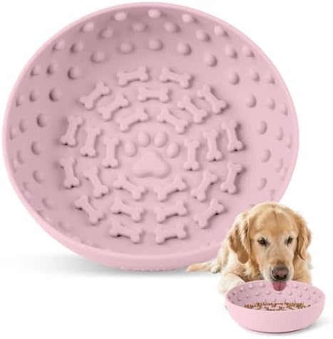 Dog Lick Bowl, Silicone Slow Feeder Dog Bowl with Strong Suction, Pink