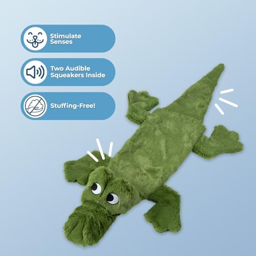 Best Pet Supplies 2-in-1 Stuffless Squeaky Dog Toy - Alligator, Small