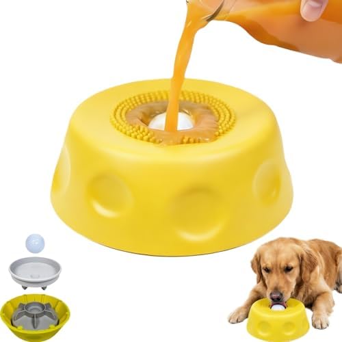 Slow Feeder Lick Bowl with Rolling Ball, Anti-Slip, Yellow