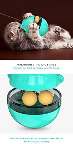 Premium Cat Treat Dispensing Toy, Wobbler Interactive Cat Feeder with Teaser Wand, Adjustable Slow Feeder Ball for Indoor Cats, Kitten Entertainment & Mental Stimulation (Blue)
