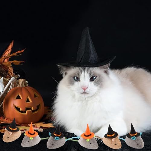 FOIMAS Halloween Catnip Toys,Witch Mouse Catnip Toy Chew Bite Plush Mice Toy for Cat Interactive, Pack of 6