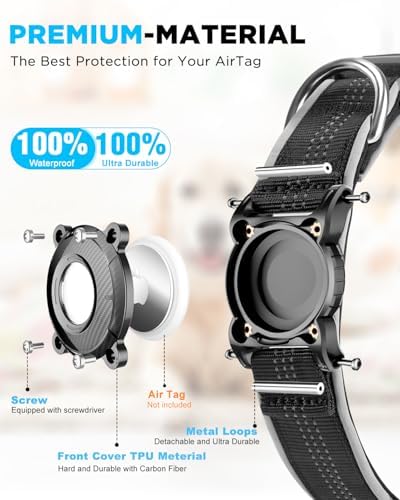 ONEONTA Airtag Dog Collar | Waterproof Airtag Dog Collar Holder with Removable Metal Loop - Airtag Collar Heavy Duty, Reflective, Ultra-Durable, Comfortable Padded, for Small Medium Large Dog, Blue L