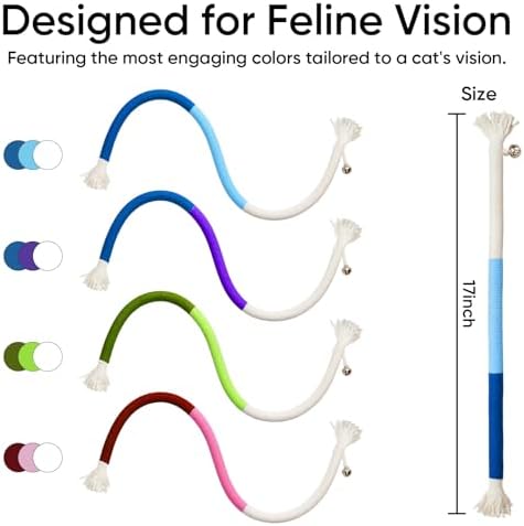 4-Pack Interactive Cat Chew Rope Toys, Teaser Sticks with Jingle Bells