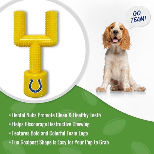 NFL Indianapolis Colts Mega-Chew Hard Nylon Bacon-Flavored Dog Bone Football Goal Post Chew Toy. Interactive Tasty Fun Chew Toy. Indestructible Strong & Durable Pet Chew Toy