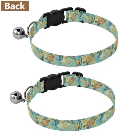 Turtle Coral Ocean Blue Puppy Collar 2 Pack Comfortable Cat Collar Adjustable 10.6 to 17.1 Inches