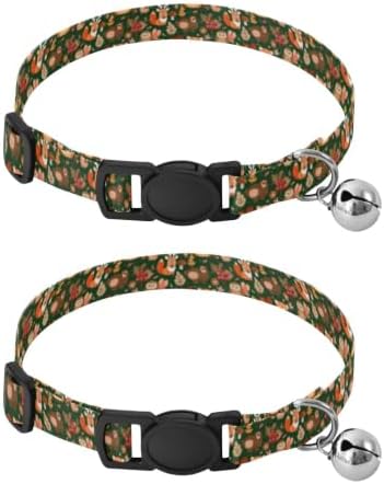 Cute Woodland Animals Fox Pet Collar 2 Pack Soft Polyester Pet Collar Adjustable Length 10.6" to 17.1"