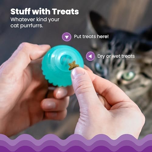 Catstages Ball Treat Stuffer Cat Toy – Interactive Treat Dispensing Ball for Cats, Mental Stimulation & Physical Exercise, Soft & Durable, Green (Pack of 2)